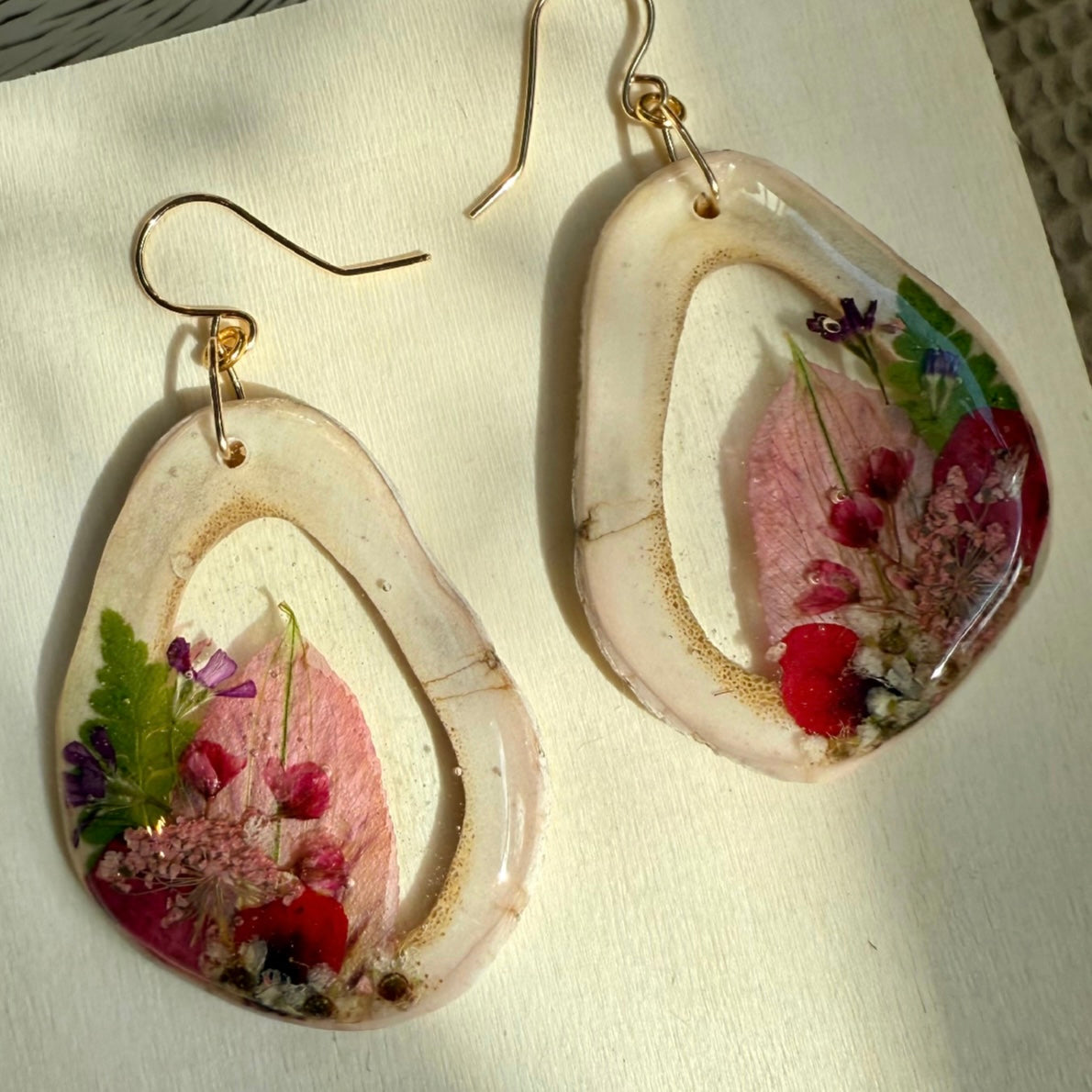 antler earrings - reds