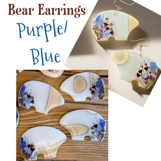 bear earrings purple/blue - small or regular size