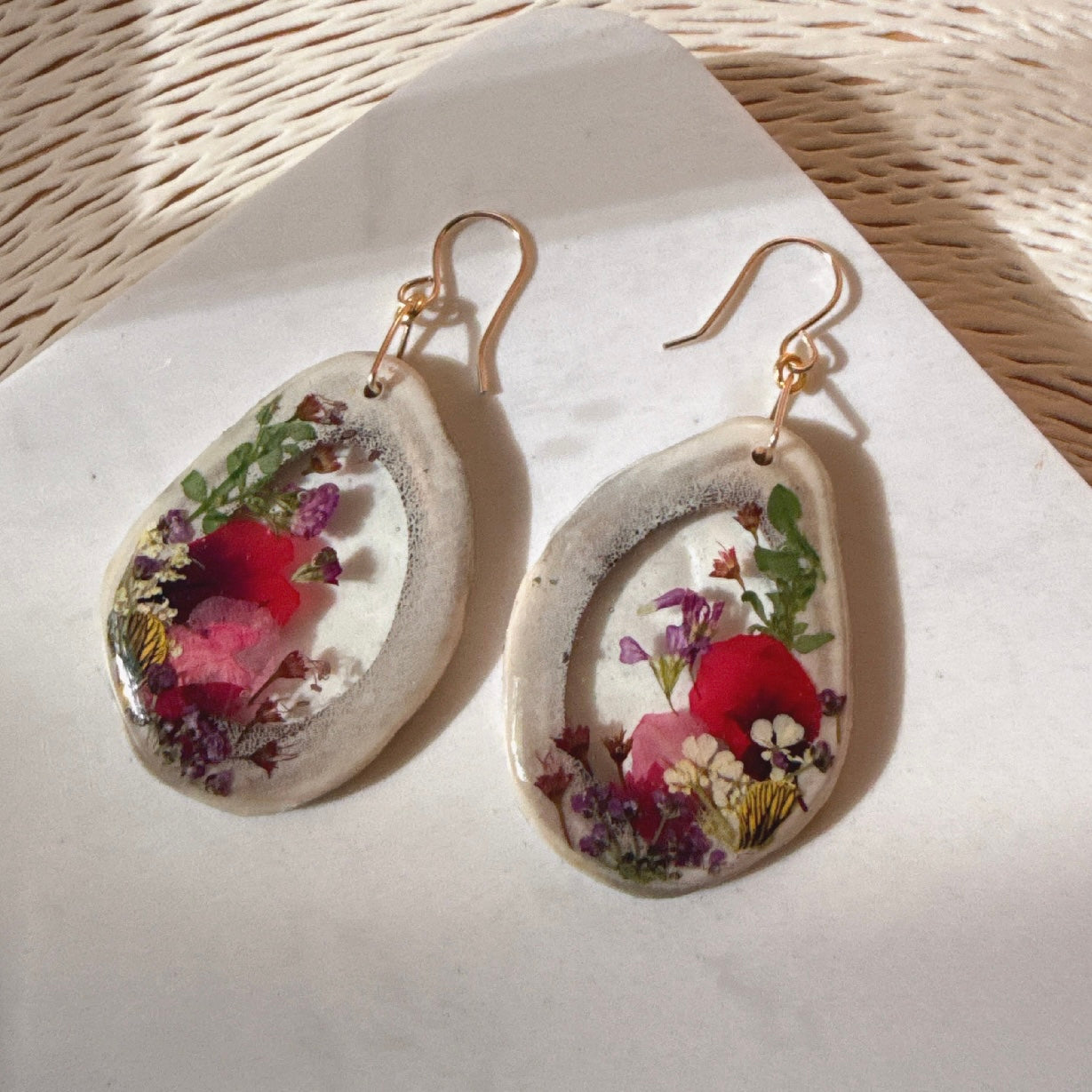 antler earrings - reds