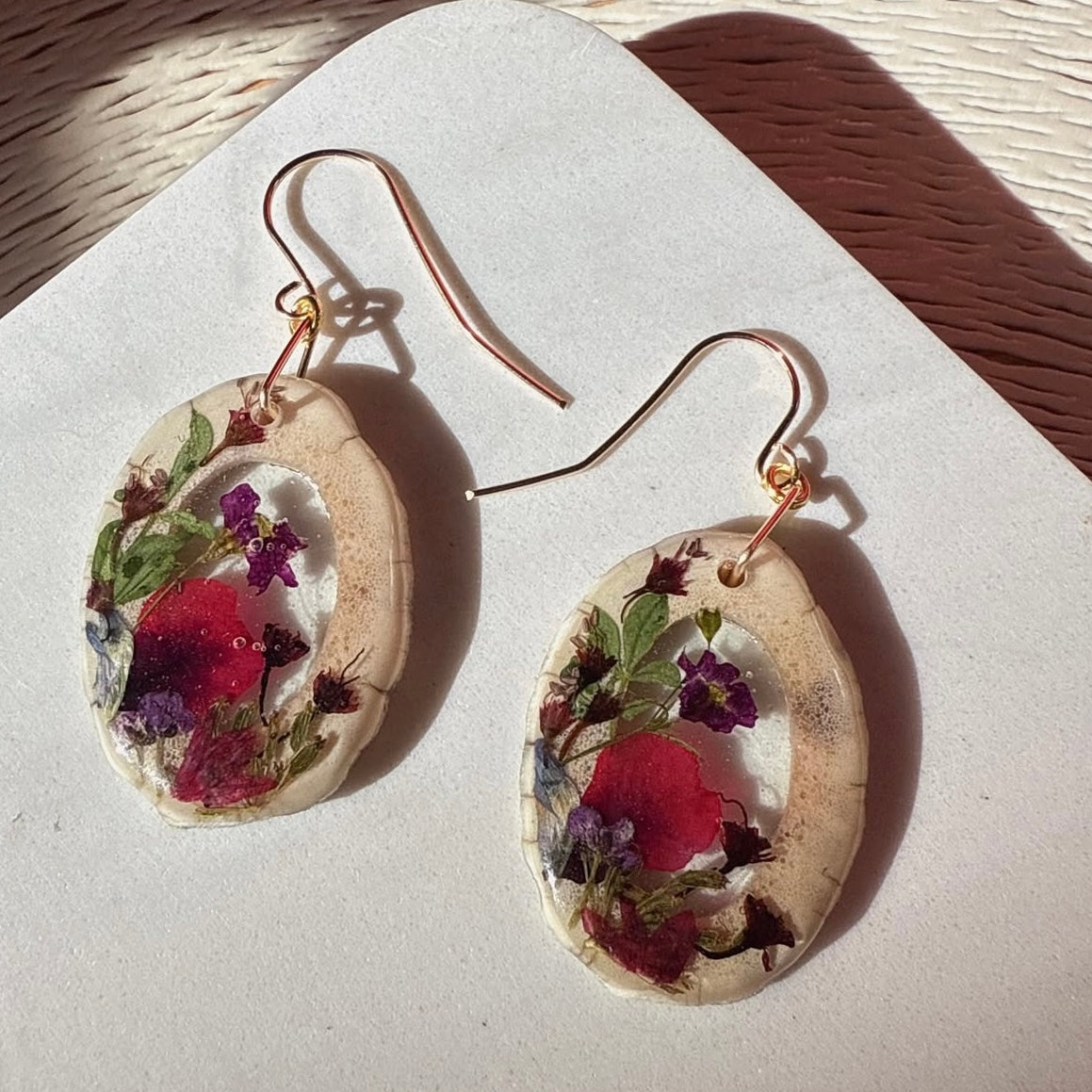 antler earrings - reds