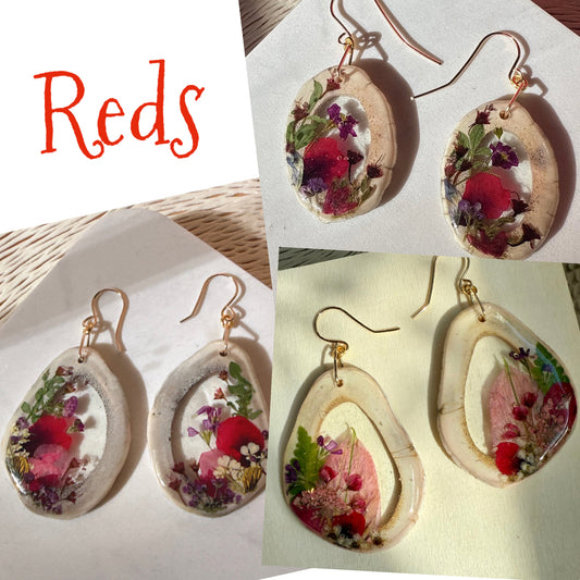 antler earrings - reds