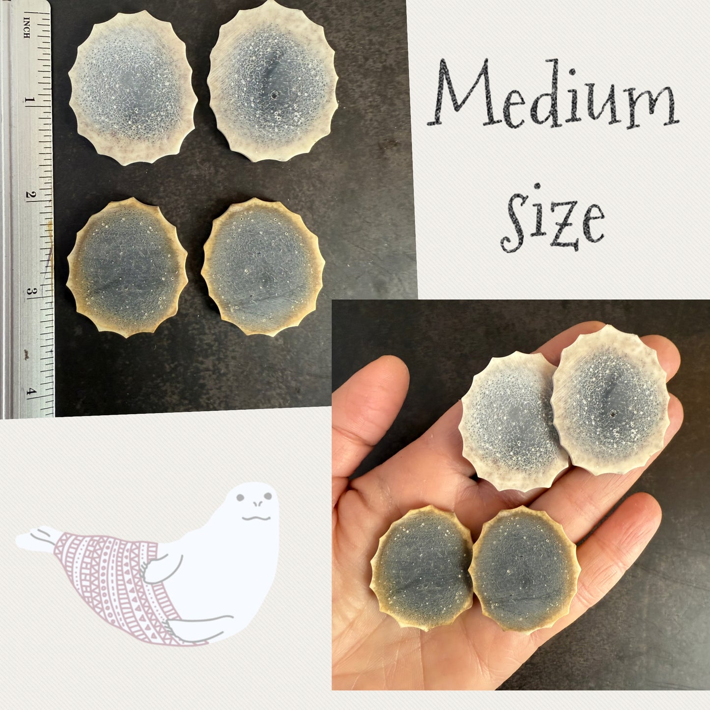 scallop edge earrings - black with white flower