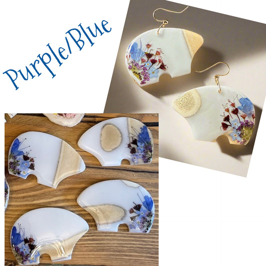 bear earrings 1 purple/blue - small or regular size