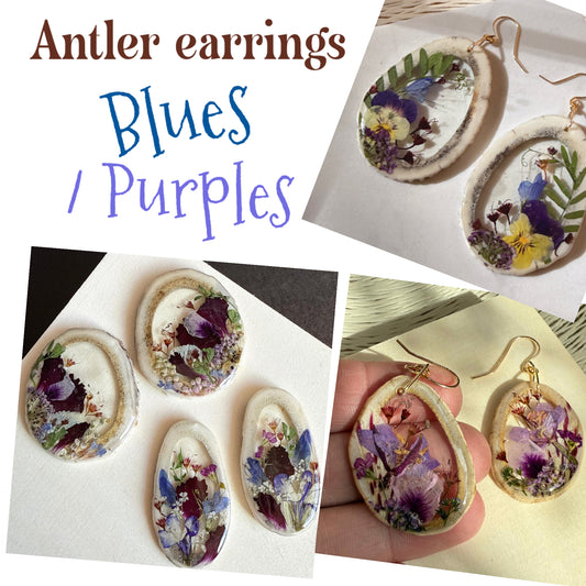 antler earrings - purple/blue