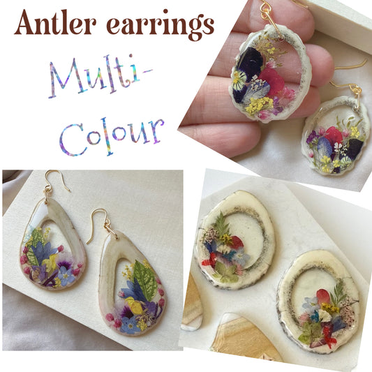 antler earrings - multi-colour