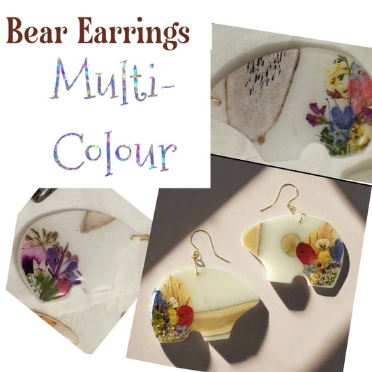 bear earrings - multi-colour - small or regular size