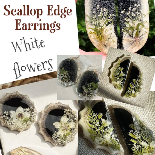 scallop edge earrings - black with white flower